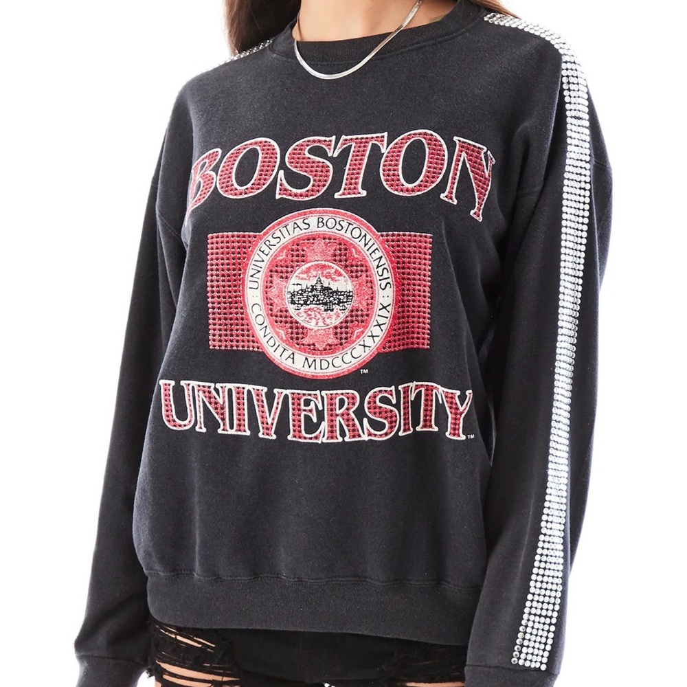 Boston University Sweatshirt, Vintage sweatshirt w/ Rhinestones by LF Stores